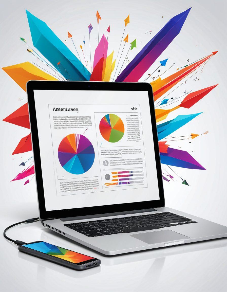 A dynamic representation of a document transforming from a PDF to a JPG format, showcasing vibrant graphics and animated elements flowing between the two formats. Include a laptop and tools like icons of conversion arrows and color palettes, emphasizing creativity and technology. Use a colorful and modern design to attract attention. super-realistic. vibrant colors. white background.