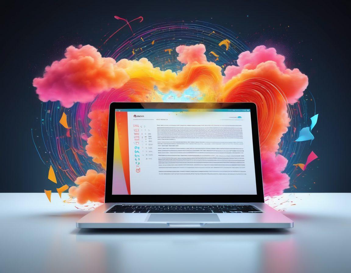 An artistic representation of a digital transformation scene, showcasing a PDF document morphing into stunning JPG images. The background features a seamless blend of tech elements, like binary code and cloud icons, while vibrant JPG images radiate from the conversion point. Include bright colors and a playful yet modern feel, symbolizing creativity and efficiency. This scene captures the essence of mastering document conversion. vibrant colors. 3D. modern artistic style.